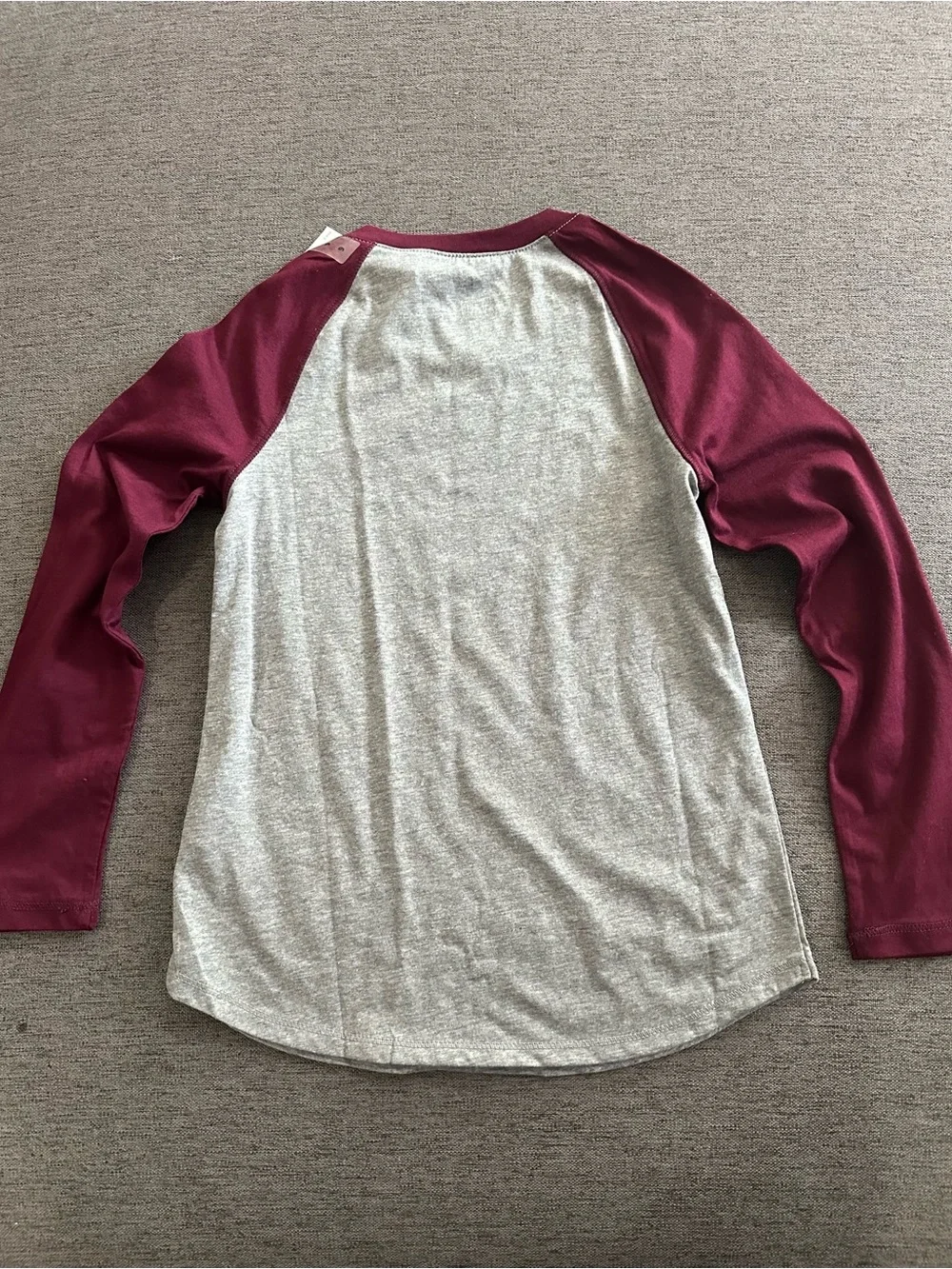 Justice Raglan Tee - Grey Body with Burgundy Trim